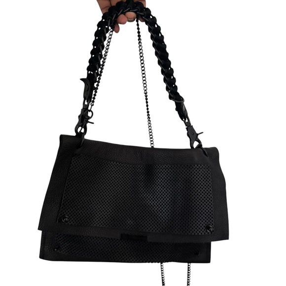 Convertible Black Leather Crossbody Bag Braided Chain Shoulder Bag Purse - Picture 2 of 14